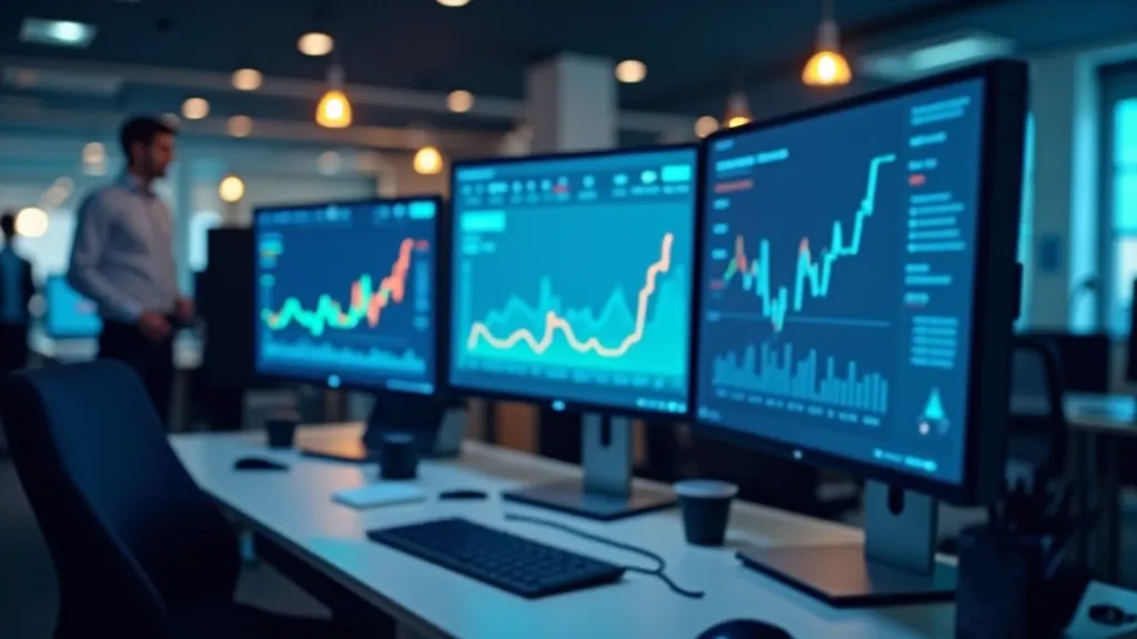 thisguycreative SIA modernus fintech darba telpu ar datoriem un analītikas panēļiem