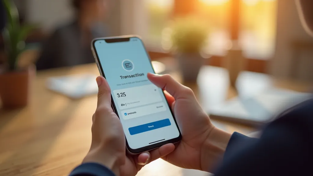 Viedā telefona ekrāns ar mobilā maksājuma aplikāciju, kur redzama darījuma apstiprināšana
